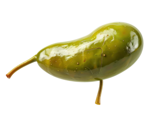 Highly detailed medical illustration of a human gallbladder with ducts and vessels isolated on pure white background