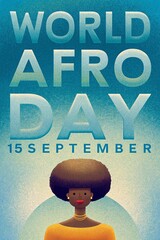 World Afro Day. Poster with afro american woman.