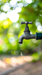 Water Faucet Dripping Green Background
