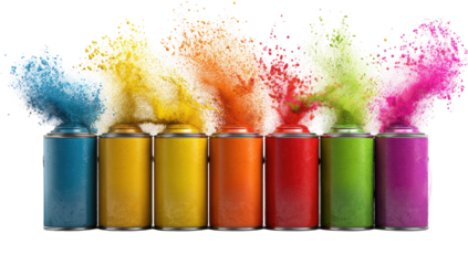 Colorful spray paint cans with vibrant bursts of color