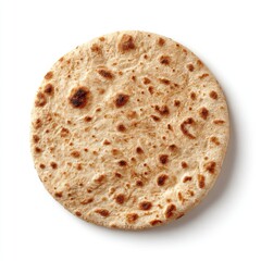 Round, baked flatbread, light golden-brown color with darker spots