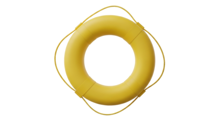Isolated yellow life buoy ring with rope, safety equipment, lifeguard rescue, flotation device