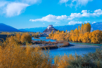 The Buddhist monastery of Stakna above Indus river in the Indian Himalaya, Leh Ladakh, India.
