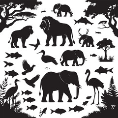 Animal Wildlife Black Silhouette Set
