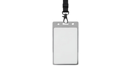 lank ID Card Mockup with Black Lanyard Isolated on Transparent Background.