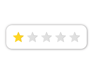 1 star rating PNG with transparent background, negative customer review feedback icon for poor quality service and product