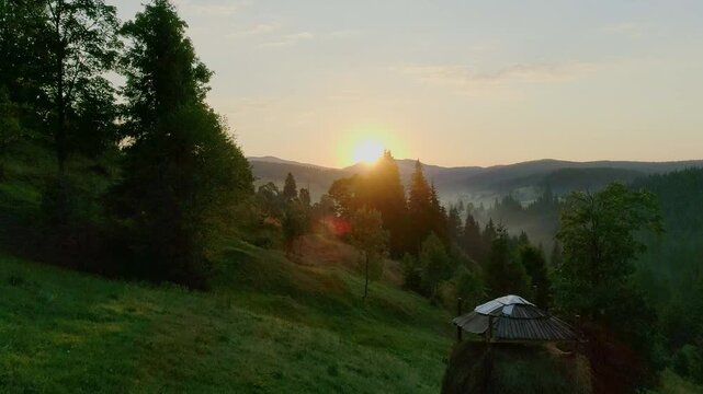 Shine and bright sun rise at early morning, bright sunrise shines brilliantly at early morning, filling sky with vibrant golden light. symbolizes new beginnings, energy, and hopeful renewal