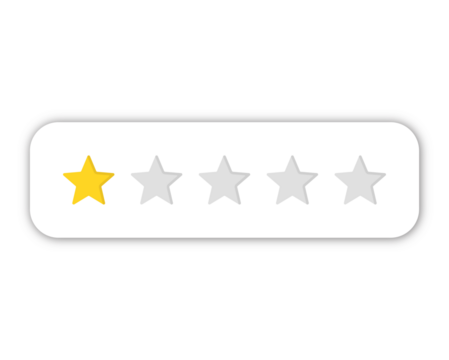 1 star rating PNG with transparent background, negative customer review feedback icon for poor quality service and product