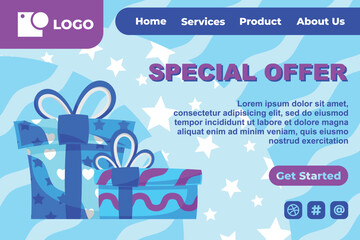 Gift Box in Various Bright Color for Special Offer Web Landing Page Banner Flat Cartoon Background
