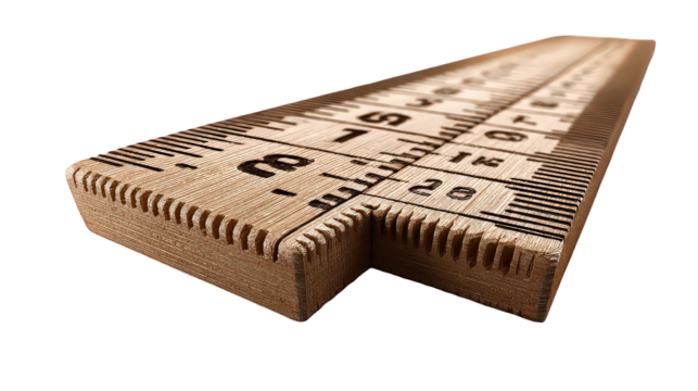 Detailed Close-Up of a Brown Wooden Ruler on Transparent Background
