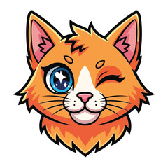 Winking Cat Portrait: A vibrant, playful cartoon portrait of an orange cat winking charmingly, showcasing a joyful expression with its expressive eyes.