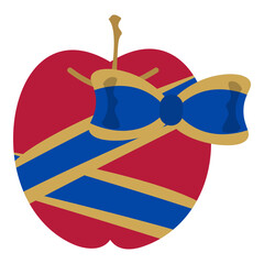 red apple with blue ribbon bow illustration