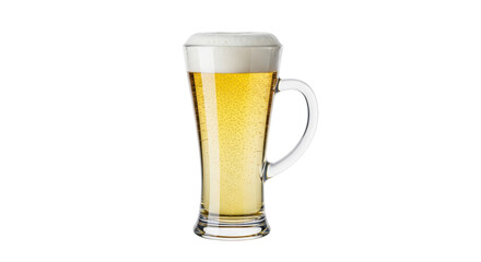Isolated full mug of pale golden lager beer with foam head ready for celebration or party