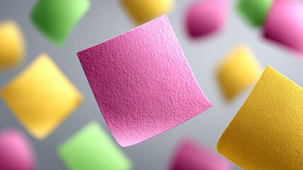 Colorful sticky notes floating against a neutral backdrop.