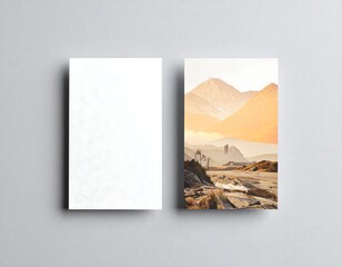 Blank business card mockup with landscape image