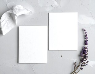 Blank cards, lavender, and textured background