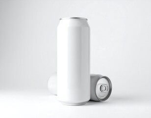 Blank white aluminum cans on a plain background