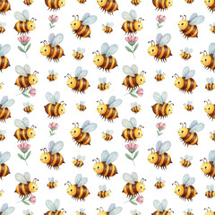 seamless pattern with cute bee transparent background