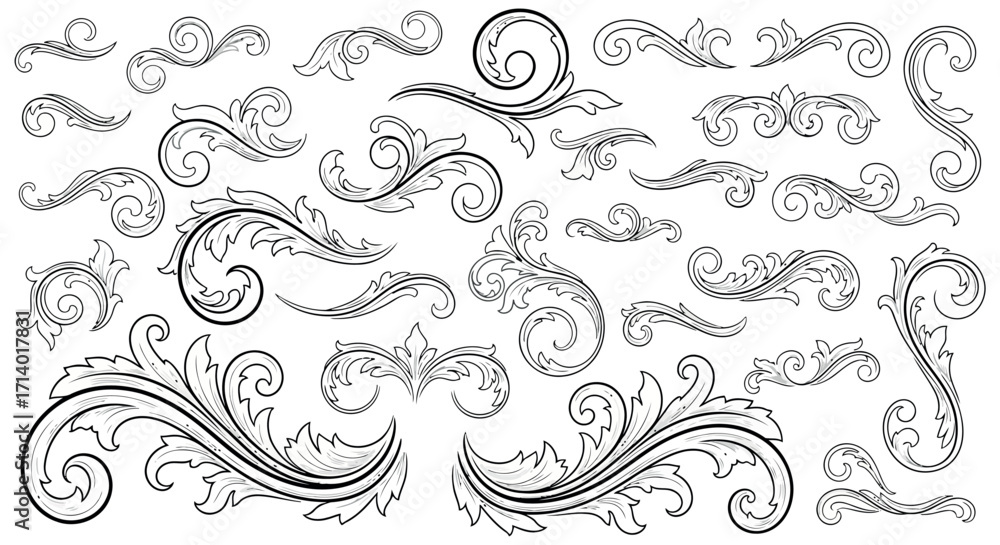 Poster vector art of intricate baroque scrollwork and flourish elements