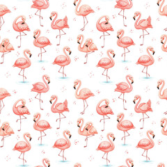 seamless pattern with pink flamingos