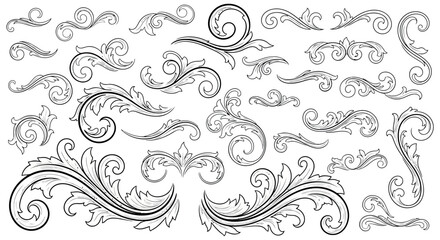 Vector art of intricate baroque scrollwork and flourish elements