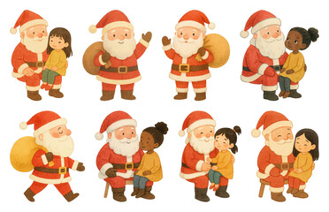 PNG Santa Claus with diverse children, element set on transparent background
