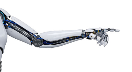 Isolated advanced futuristic robot arm, artificial intelligence pointing finger in studio shot