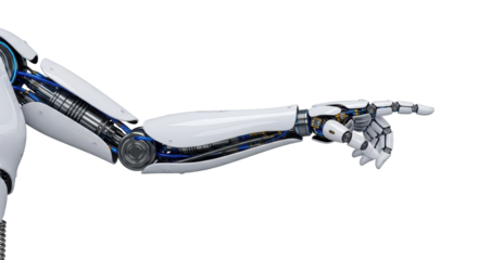 Isolated advanced futuristic robot arm, artificial intelligence pointing finger in studio shot