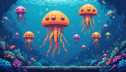 Retro Video Game Scene   8 bit Underwater Adventure