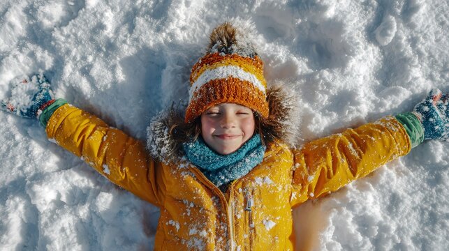 Child making snow angel feeling joy in winter