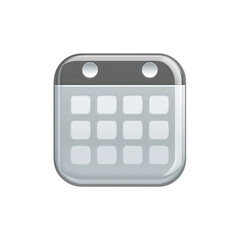Naklejka premium A glossy, square calendar icon with a gray header and a white grid of daily squares