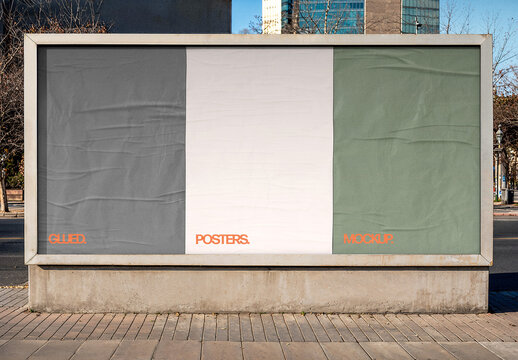 3 Glued Posters Mockup