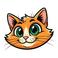 Smiling Ginger Cat Cartoon: A playful cartoon cat with bright green eyes and a cheerful smile radiates joy and charm, capturing the essence of feline friendliness.