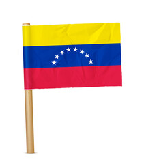 Venezuela paper flag with wooden pole realistic 3d illustration. Hand flag of Venezuela transparation png