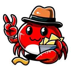 Cool Crab with Hat and Snacks