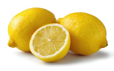 Two whole and one-half lemon on white background