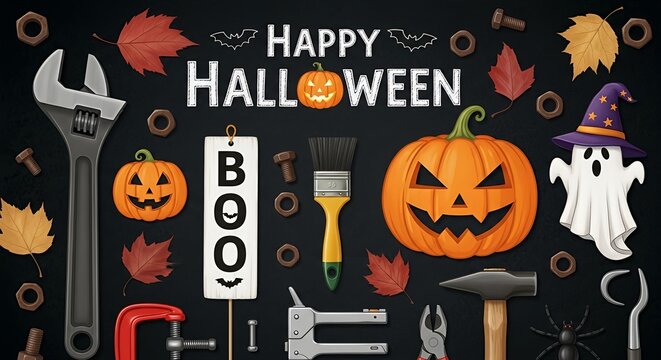 Happy Halloween Spooky Tools & Jack-o'-lanterns