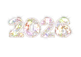 Transparent new year 2026 with colorful sparking lights