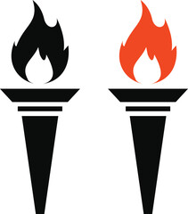 Torch flame icon set. style isolated on white background 