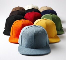 Variety of baseball caps in different colors