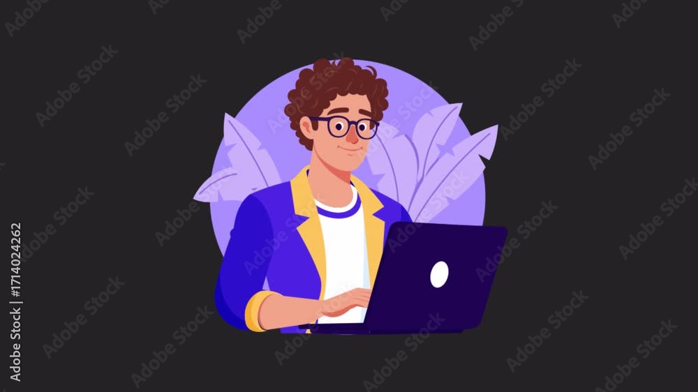 Poster male web developer working animation alpha channel