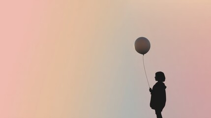 Silhouette of a girl holding a balloon against a pastel sky