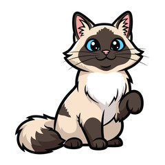 Charming cartoon of siamese cat: a cartoon siamese cat with striking blue eyes sits perched gracefully, inviting admiration