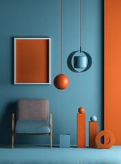 Interior scene with bold colors and geometric shapes