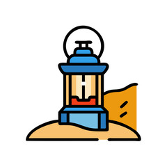 Illustration of a blue lantern on sand dune on transparent background