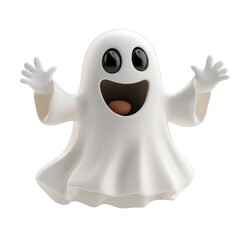 Happy Cartoon Ghost with Open Mouth and Waving Hands character smiling isolated on a transparent background