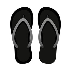 A pair of black flip flops on white base on transparent background