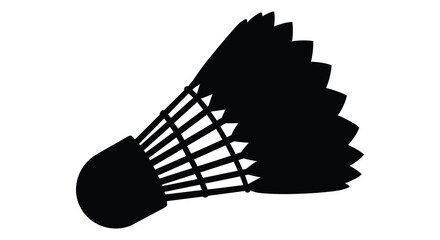 A simple black and white illustration of a badminton shuttlecock design