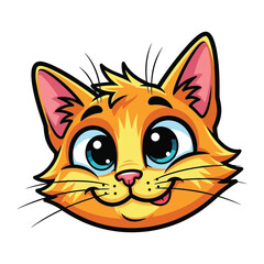 Playful Orange Cat Portrait: A vibrant cartoon illustration of a cheerful orange cat's head, its big, blue eyes twinkling with mischief and a playful expression.
