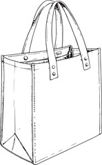 Reusable bag Eco Shopper Tote Hand-drawn Sketch Drawing Engraving Black and White Vector Illustration Line Linear Art Outlined